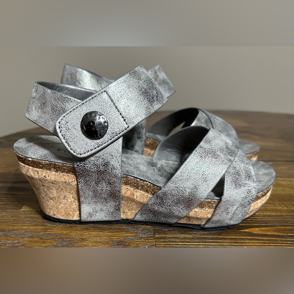 Pierre Dumas Shoes - Pierre Dumas Metallic Gray Wedge Sandals
New without box